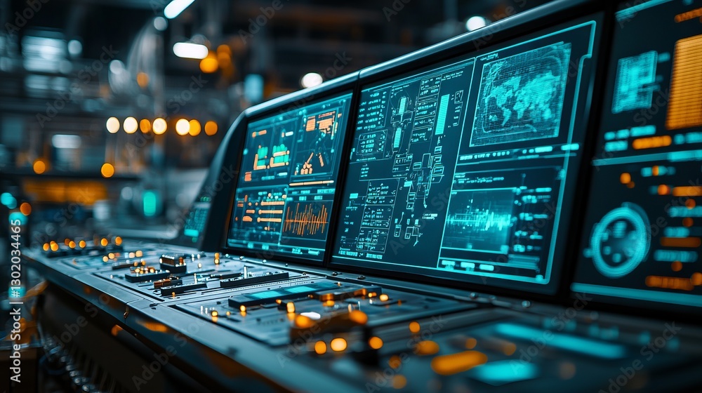 Obraz premium High-tech Control Panel with Display Screens