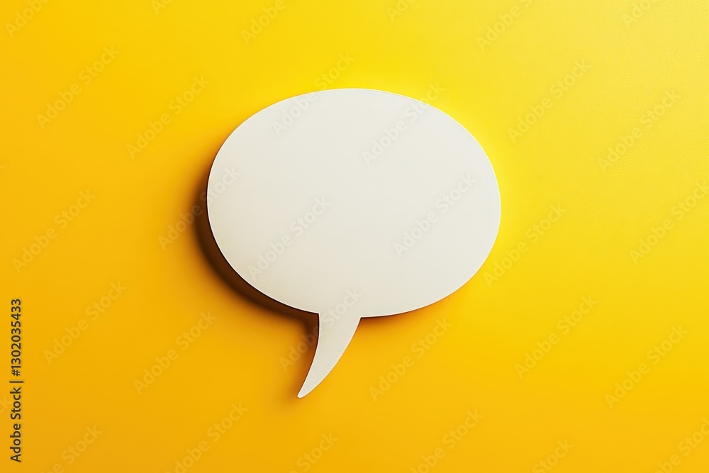 A white speech bubble rests on a vibrant yellow background A white speech bubble rests on a vibrant yellow background