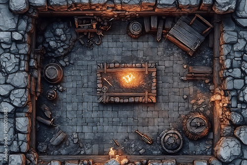 Overhead View of a Medieval Battle Map Game Room