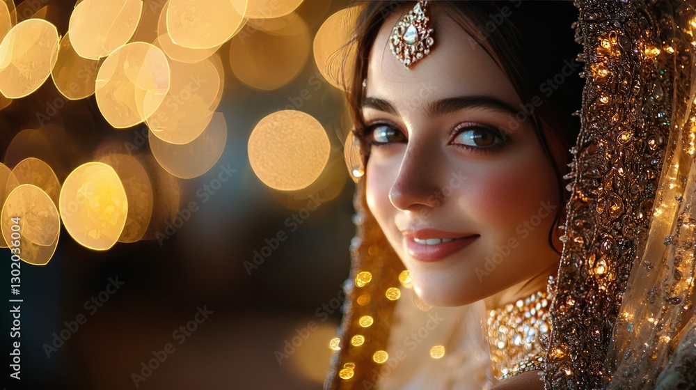 Elegant Woman in Traditional Attire with Sparkling Lights Elegant Woman in Traditional Attire with Sparkling Lights