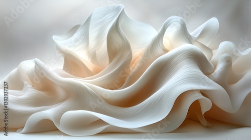 Abstract, flowing fabric sculpture, light, studio