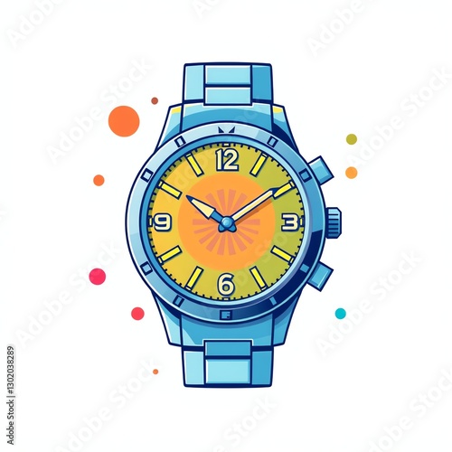 an image of a watch with a yellow face and blue bracelet, there is a blue watch with a yellow face and a yellow second hand photo