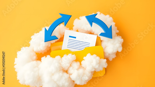 Cloud computing data storage with folder and arrow icon photo