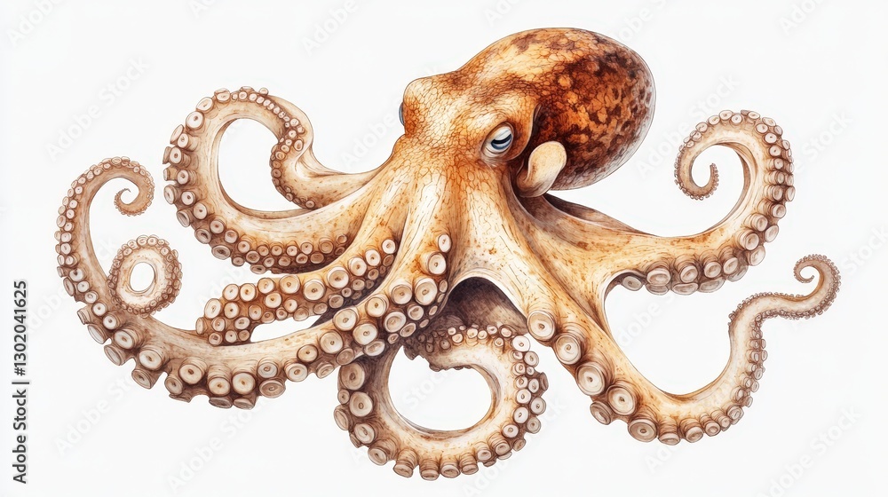 Obraz premium A lifelike, vividly colored octopus with intricately detailed head and symmetrically arranged tentacles. Each appendage showcases exquisite patterns and textures