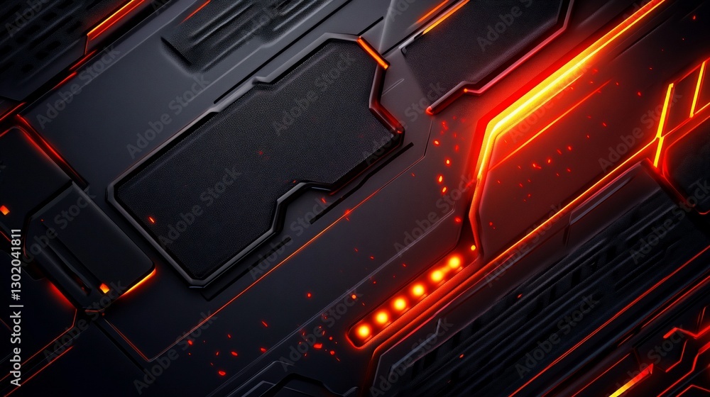 Futuristic Technology Background with Glowing Red Lights and Geometric Design Futuristic Technology Background with Glowing Red Lights and Geometric Design