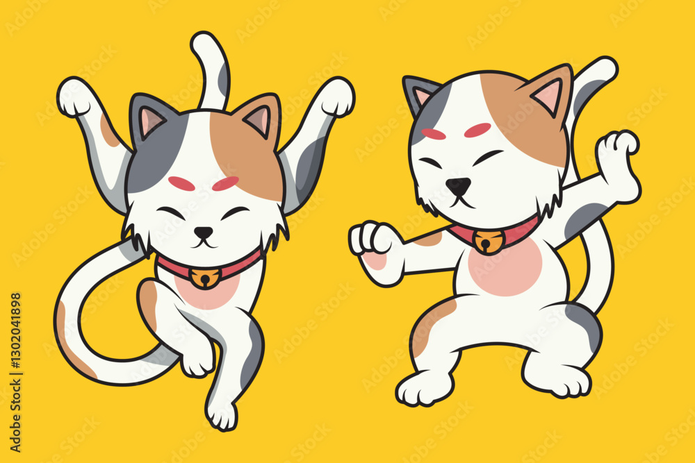 Fototapeta premium character vector of two lucky cats doing funny martial arts moves 