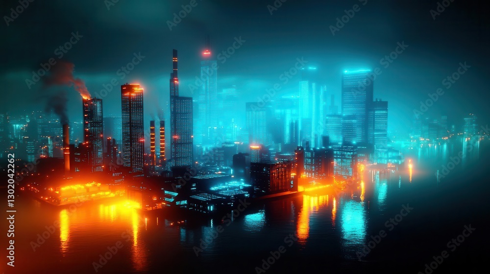 Glowing industrial plants expanding with state bond support, State Enterprise Bonds, economic strength Glowing industrial plants expanding with state bond support, State Enterprise Bonds, economic strength