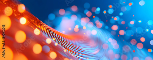 Wave particle technology background, blue curve business technology sense big data background material