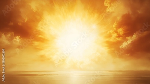 Golden Sunset Over Ocean Dramatic Sky Radiant Light Peaceful Scene