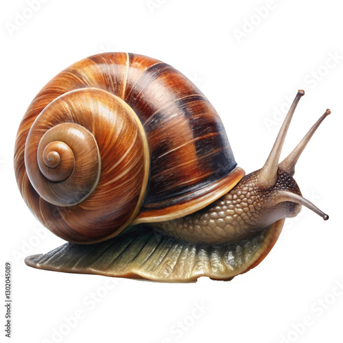 Snail with a Glossy Brown Spiral Shell and Long Antennae