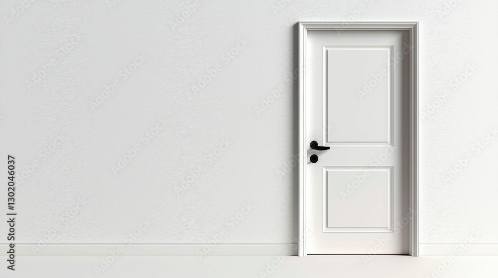 Solitary Doorway a Gateway to New Beginnings in a Minimalist White Interior Space with Black Handle Solitary Doorway a Gateway to New Beginnings in a Minimalist White Interior Space with Black Handle