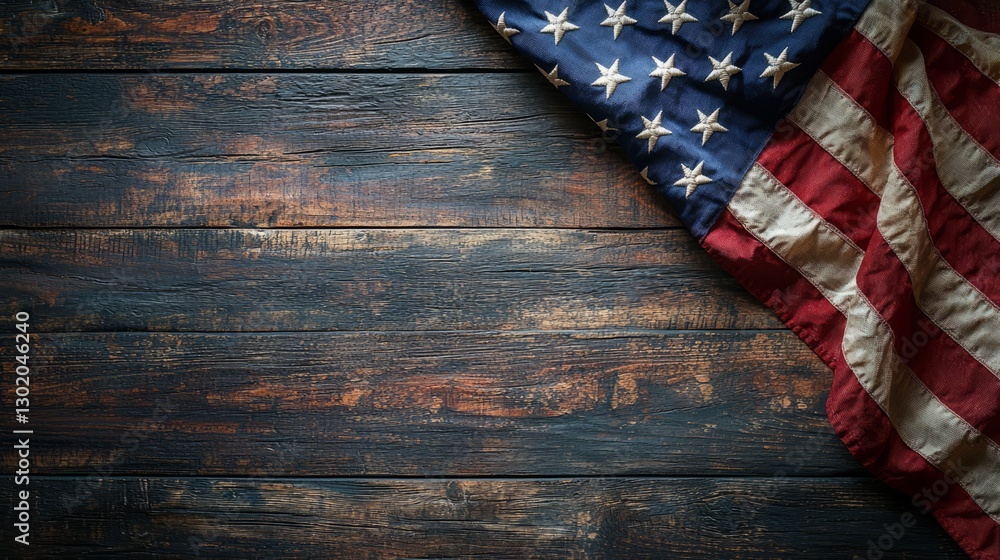 Rustic American Flag on Wooden Background Rustic American Flag on Wooden Background