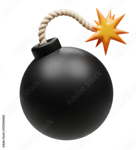 3D Icon Illustration of Bomb with Burning Fuse
