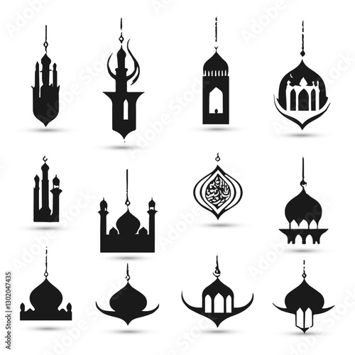 Set collection logo Islamic mosque muslim symbols of Ramadan Mubarak