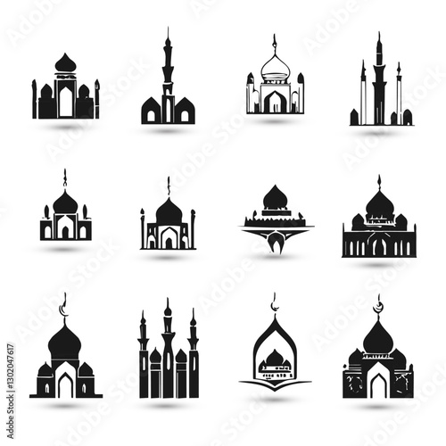 Set collection logo Islamic mosque muslim symbols of Ramadan Mubarak