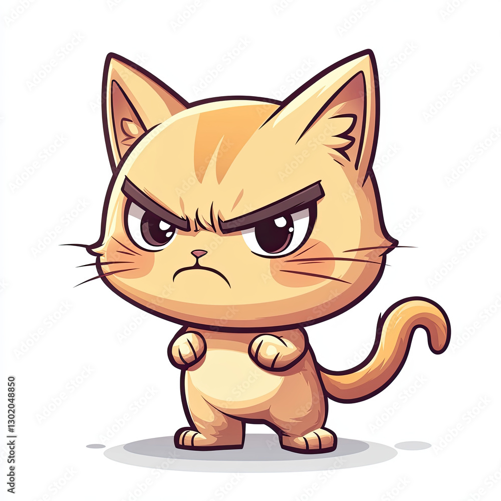 Fototapeta premium Chibi style cat emoji with adorable pout and angry expression