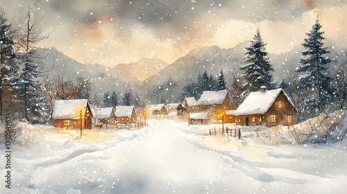 Wallpaper Mural Snowy Village Scene At Winter Sunset Torontodigital.ca