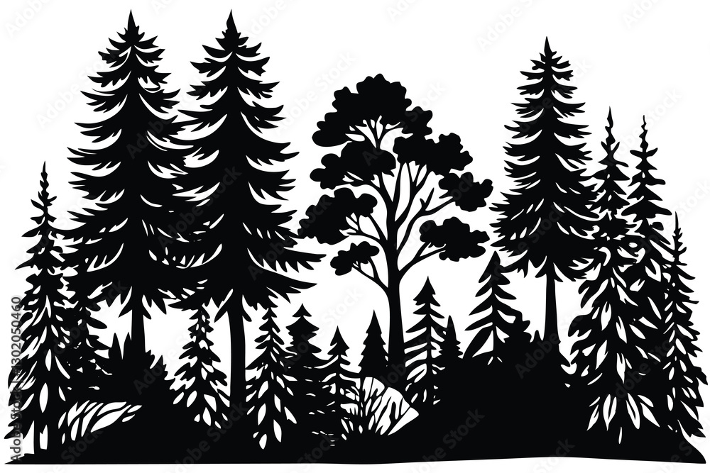 Fototapeta premium Forest black silhouette vector