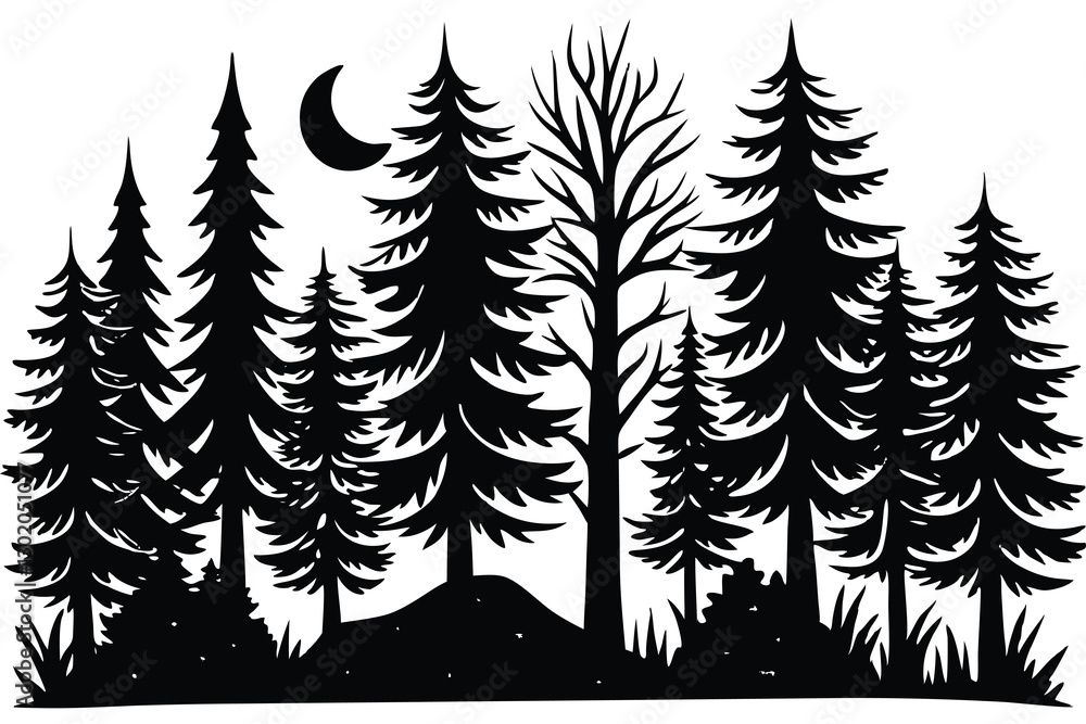 Obraz premium Forest black silhouette vector