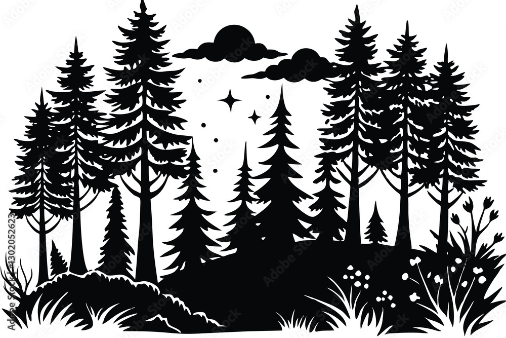 Obraz premium Forest black silhouette vector