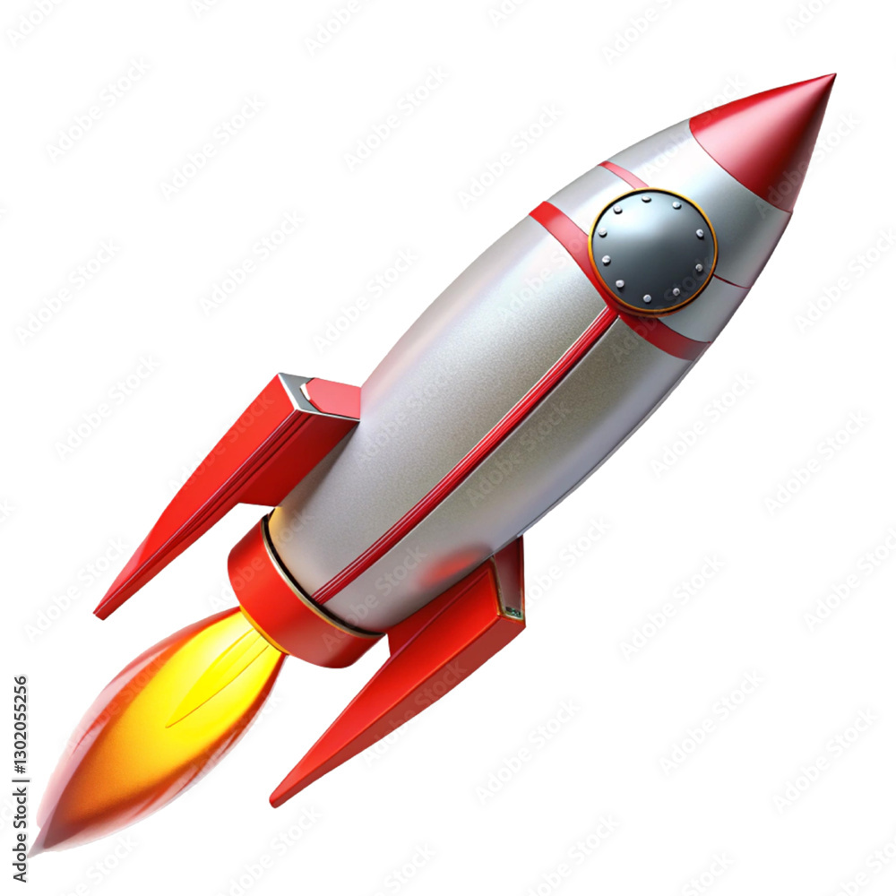Sleek Red and Silver Rocket with a Classic Sci-Fi Futuristic Look Sleek Red and Silver Rocket with a Classic Sci-Fi Futuristic Look