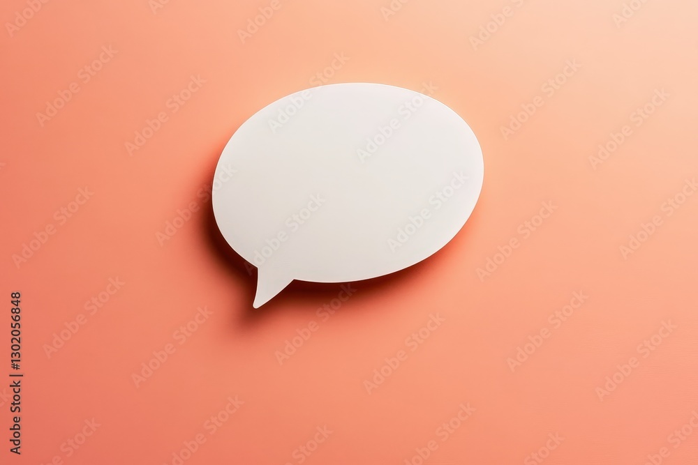 A white speech bubble resting on a coral colored background A white speech bubble resting on a coral colored background