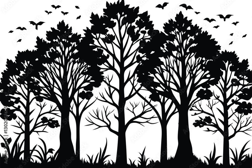 Obraz premium Mountain Forest Tree Landscape Silhouette Vector