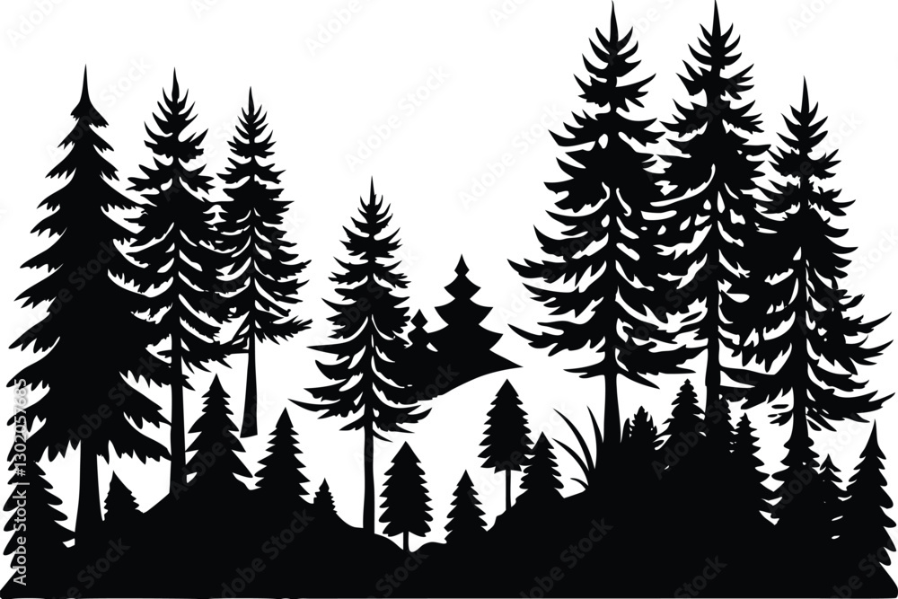 Fototapeta premium Mountain Forest Tree Landscape Silhouette Vector