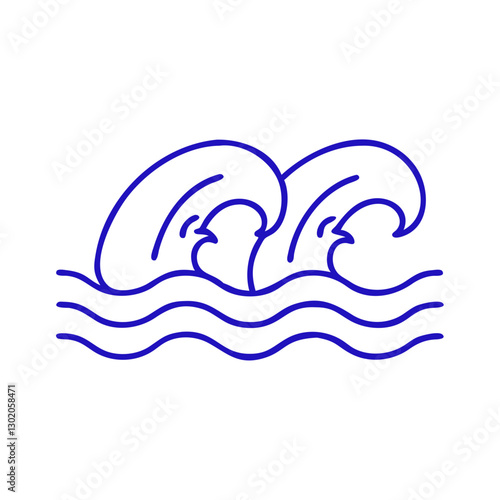 Ocean waves icon flowing with energy, aquatic theme, blue outline, modern design