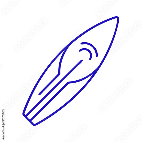 Kayak icon with paddle for water sport activities, blue outline, modern design