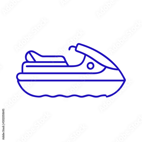 Jet ski icon with streamlined design, blue outline, modern design