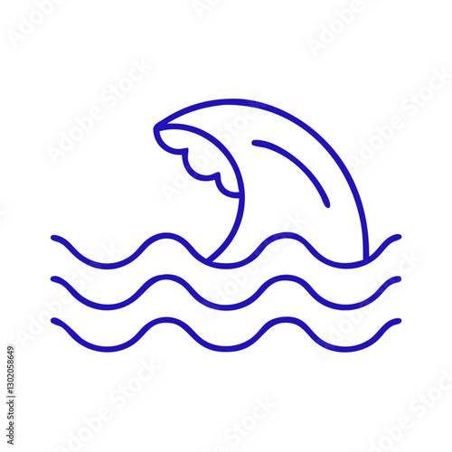 Wave icon with water splashes, representing motion and energy, blue outline, modern design