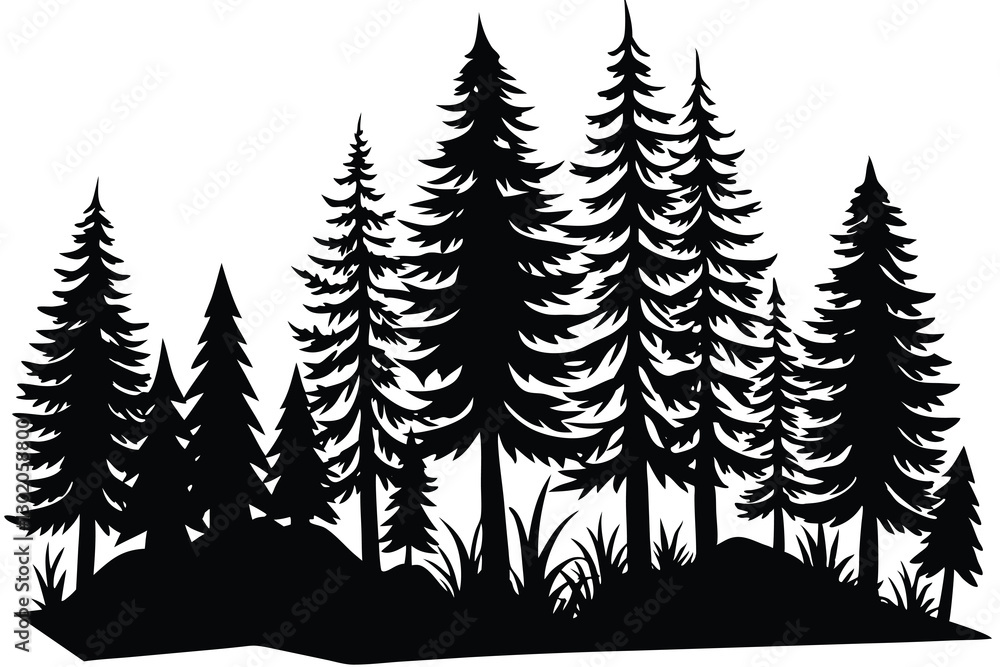 Obraz premium Silhouette tree fores vector illustration Ai generated