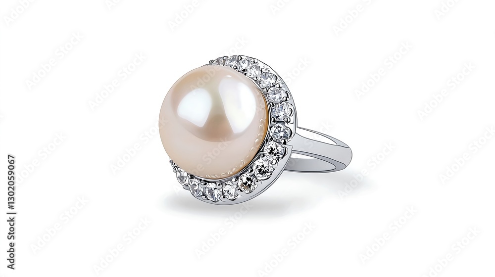 Elegant Pearl Ring with Sparkling Stone Accent in Silver Setting Elegant Pearl Ring with Sparkling Stone Accent in Silver Setting