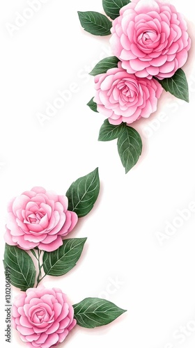 Elegant Pink Camellia Floral Border Design