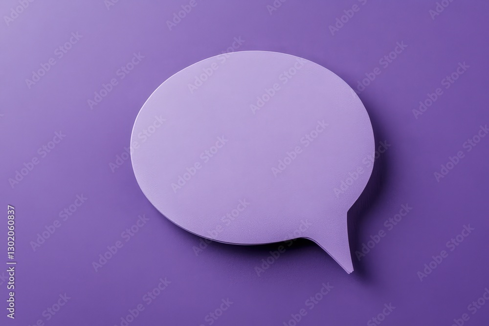 A purple speech bubble sits centrally on a monochrome purple surface A purple speech bubble sits centrally on a monochrome purple surface