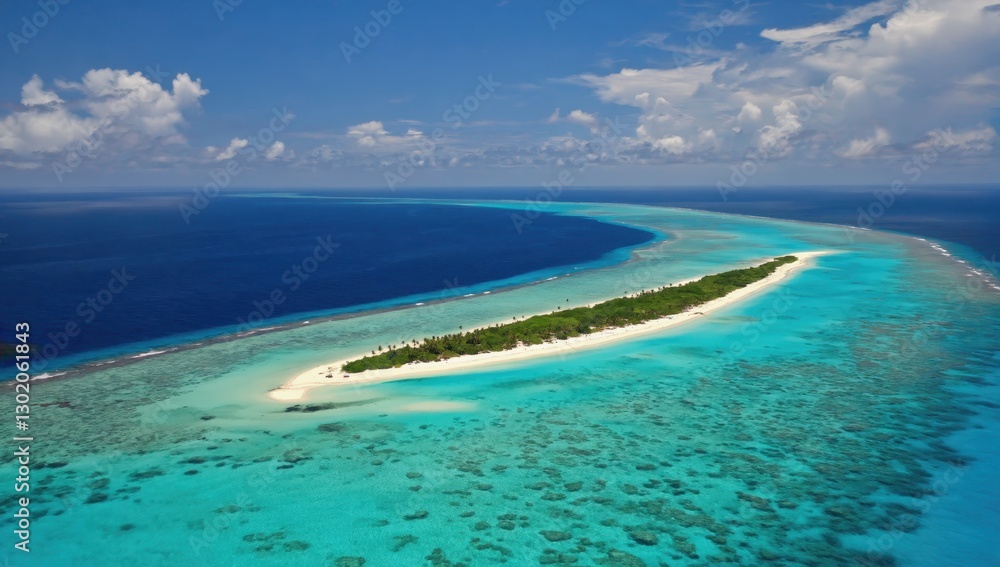 Aerial View of Tropical Island Surrounded by Clear Blue Water Aerial View of Tropical Island Surrounded by Clear Blue Water