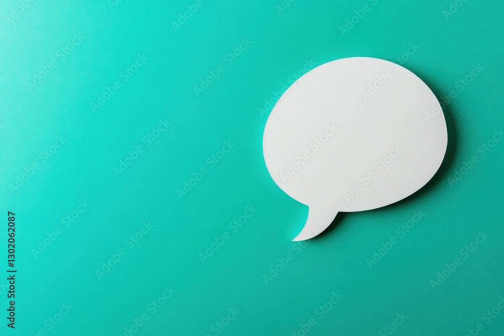 A white speech bubble rests against a teal surface A white speech bubble rests against a teal surface