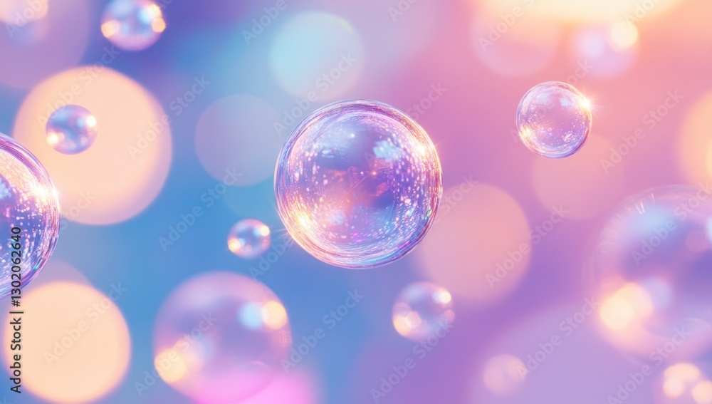 Iridescent bubbles float on pastel background. Iridescent bubbles float on pastel background.