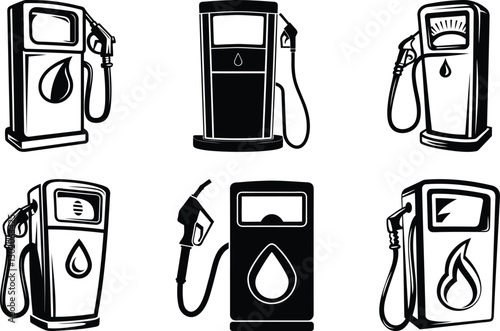 Modern Fuel Pump isolated silhouette vector art, Fuel Pump line art vector illustration set