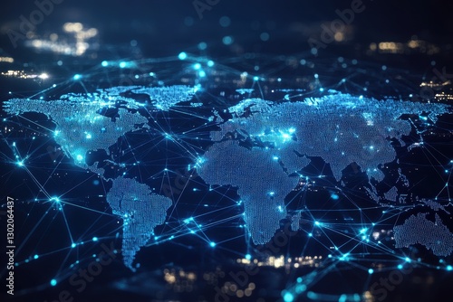 World map illustrated with glowing data points and connections