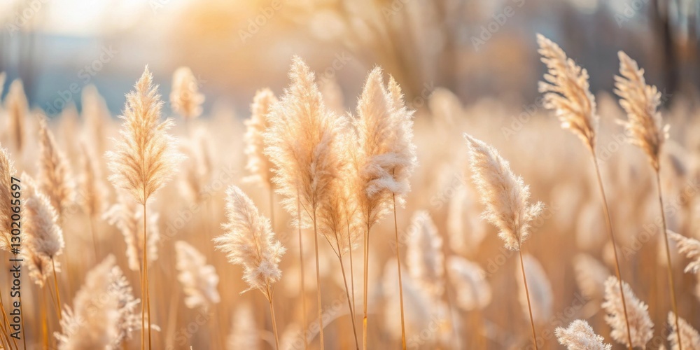 Fototapeta premium Soft Golden Pampas Grass in Serene Early Morning Light