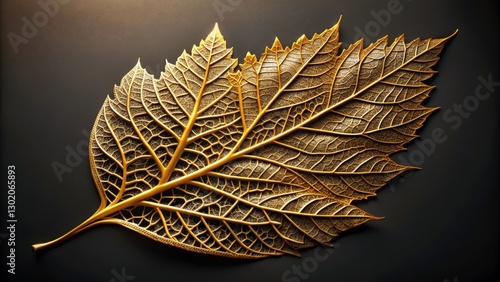 Golden Leaf Detail with Intricate Veins on a Dark Background