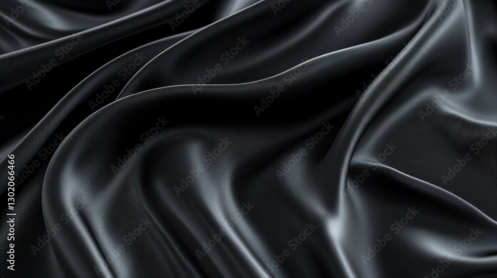 Elegant waves of black silk fabric cascade into soft folds Elegant waves of black silk fabric cascade into soft folds