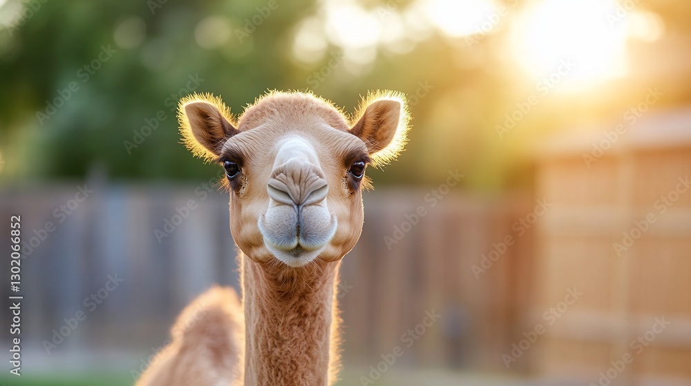 Obraz premium Dromedary Camel at Sunset Enclosure