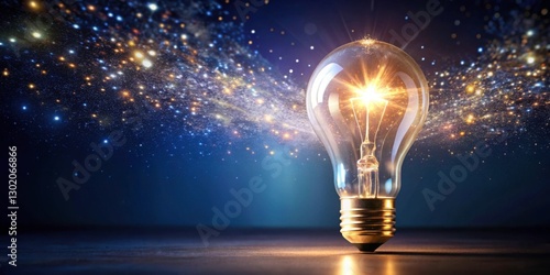Light Bulb with Brilliant Glow and Starry Background Effect
