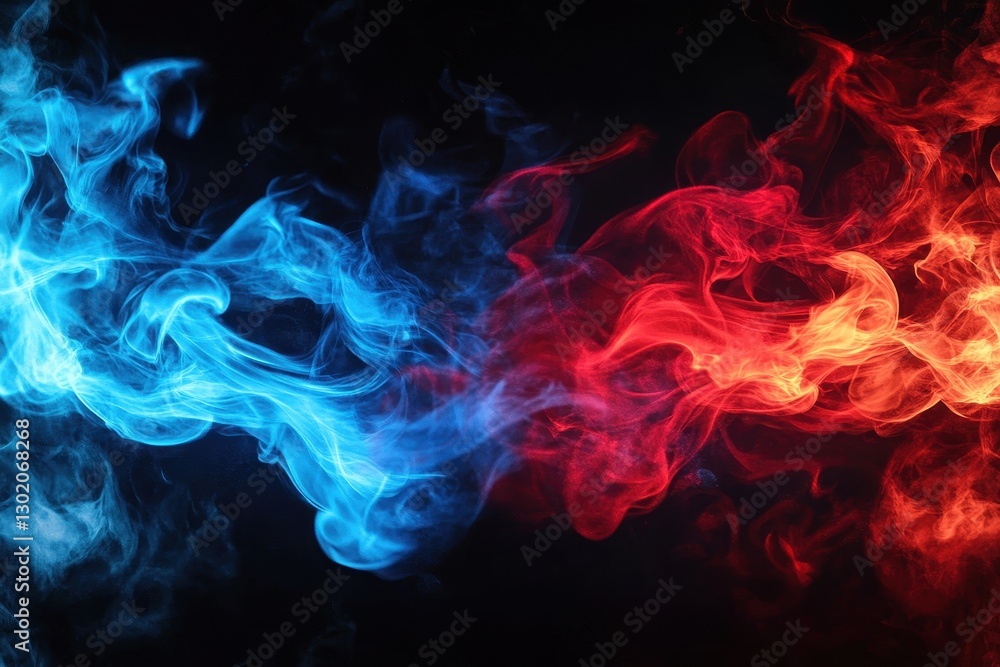 Swirling blue and red smoke intertwine on a dark backdrop Swirling blue and red smoke intertwine on a dark backdrop