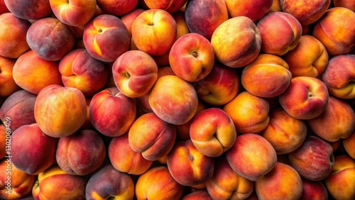Fresh Ripe Peaches Piled Together in a Bright Pattern Background
