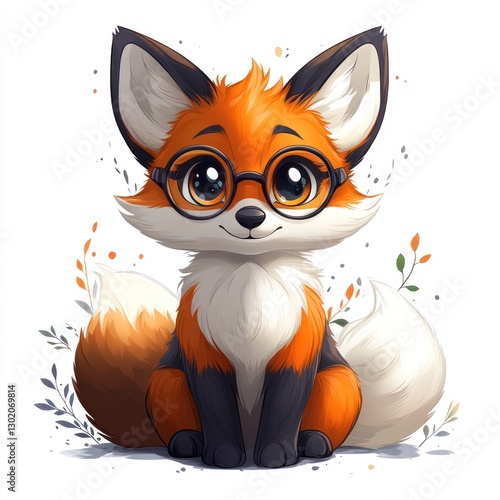 Adorable Fox with Glasses: A Cute Digital Illustration photo