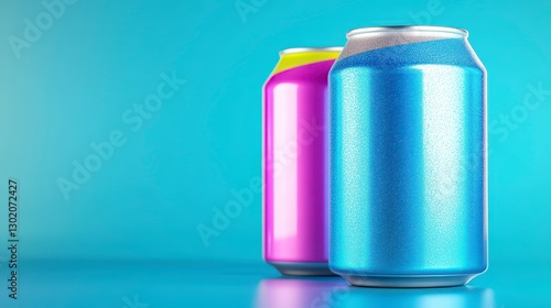 Two Vibrant Iced Soda Cans on Light Blue Background